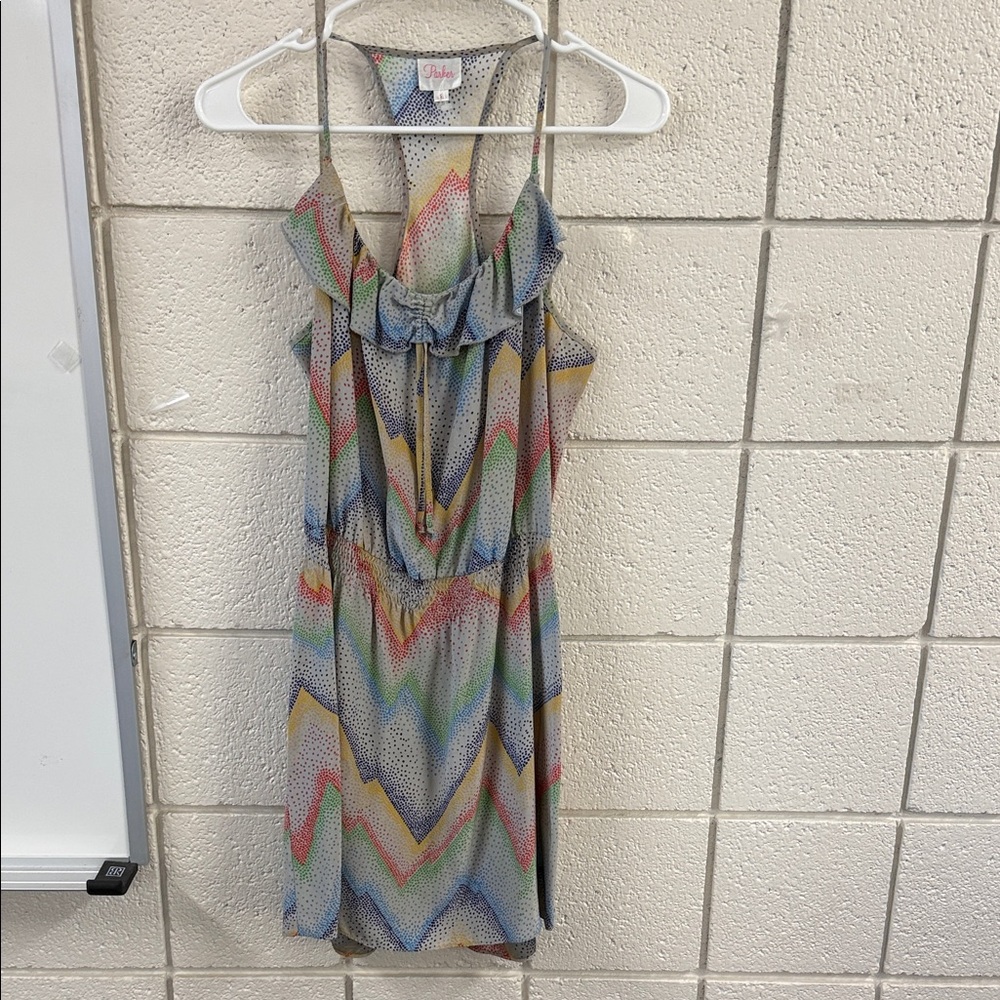 Parker Silk Multicolor Chevron Mini Dress